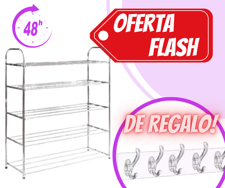 ZAPATERA CINCO NIVELES DE ACERO + COLGADOR ADHESIVO DE 6 GANCHOS