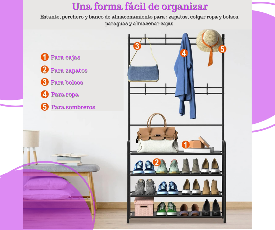 ZAPATERO DE 5 NIVELES CON PERCHEROS