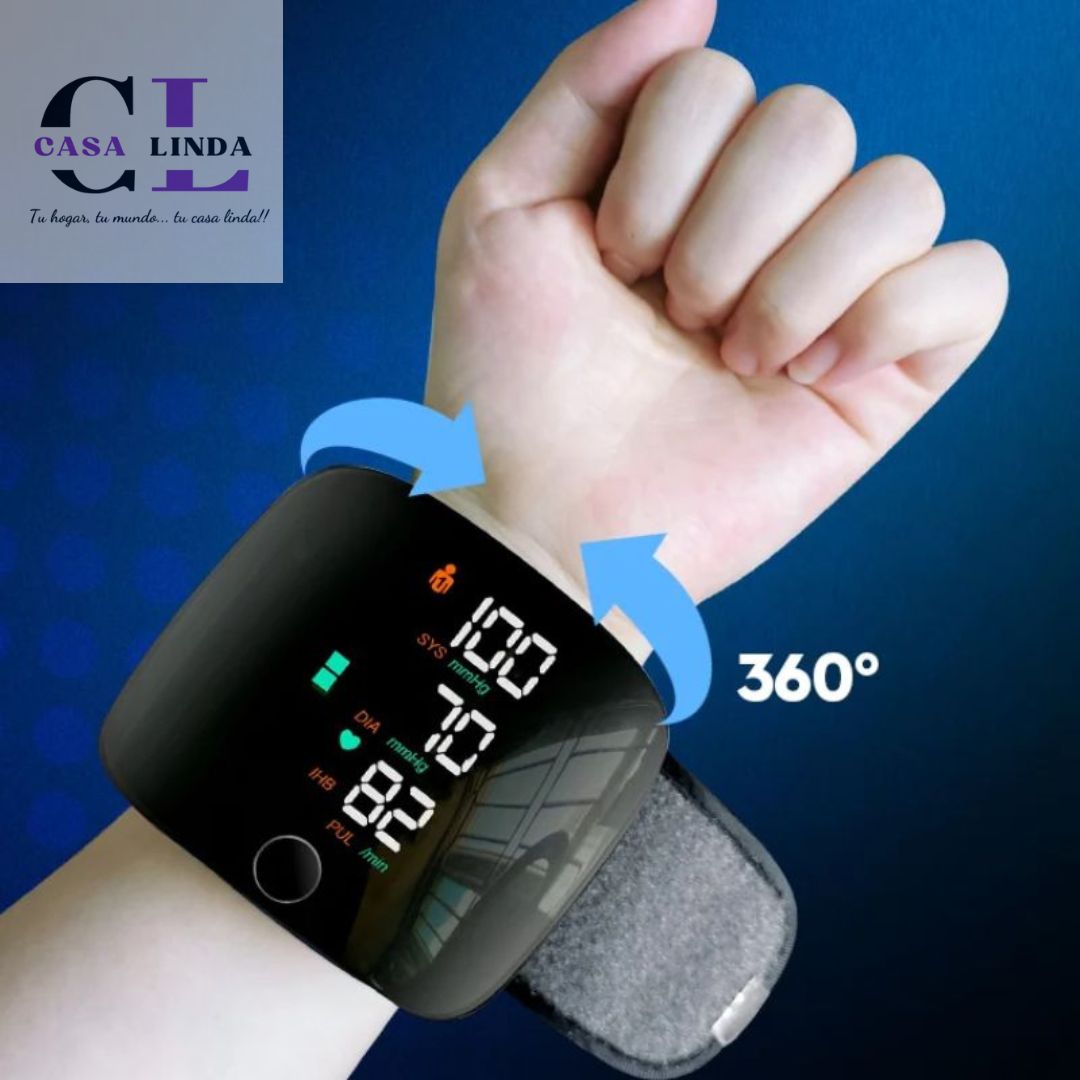 Monitor de presión arterial de muñeca, pantalla retroiluminada grande con brazalete ajustable transmisión de voz con estuche de transporte