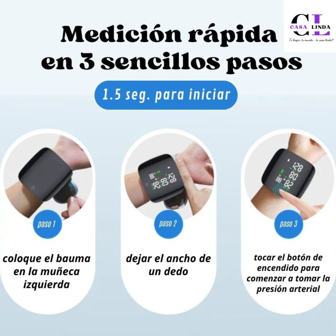 Monitor de presión arterial de muñeca, pantalla retroiluminada grande con brazalete ajustable transmisión de voz con estuche de transporte