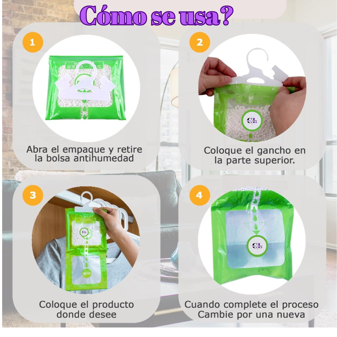 Bolsas deshumidificadoras para armarios, elimina la humedad y malos olores.